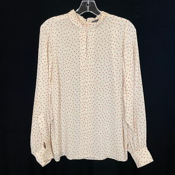 Joseph French Designer Heart Spot Leya Blouse Silk Ecru Berry Mock Neck 38 6 - Picture 3 of 7